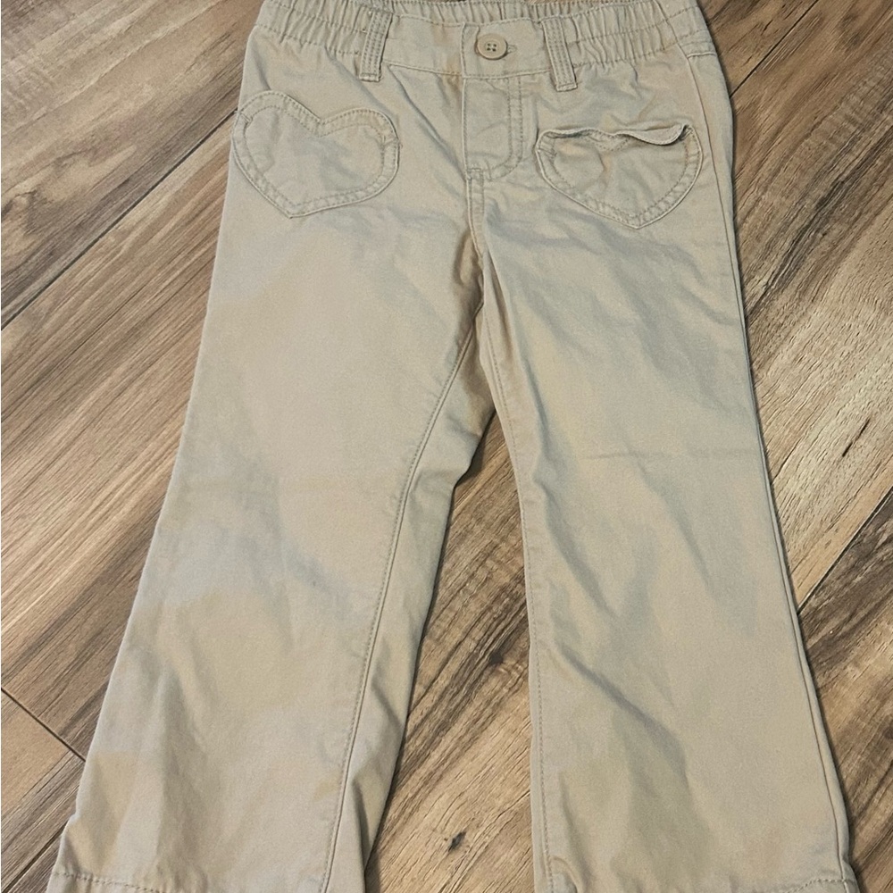 Khaki Girl's Pants‎ with Heart Pockets Toddler Elastic Waist Adjustable Casual